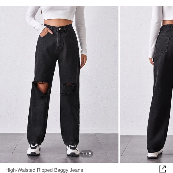 BAGGY BLACK JEANS WITH RIPS - Picture 3 of 3